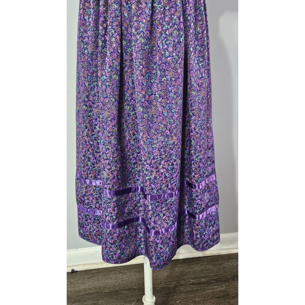 Maggy Boutique Vintage 80s Purple & Green Short Sleeve Midi Dress Size 8 - Picture 7 of 13